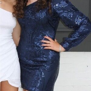 Elegant Navy Sequin Dress